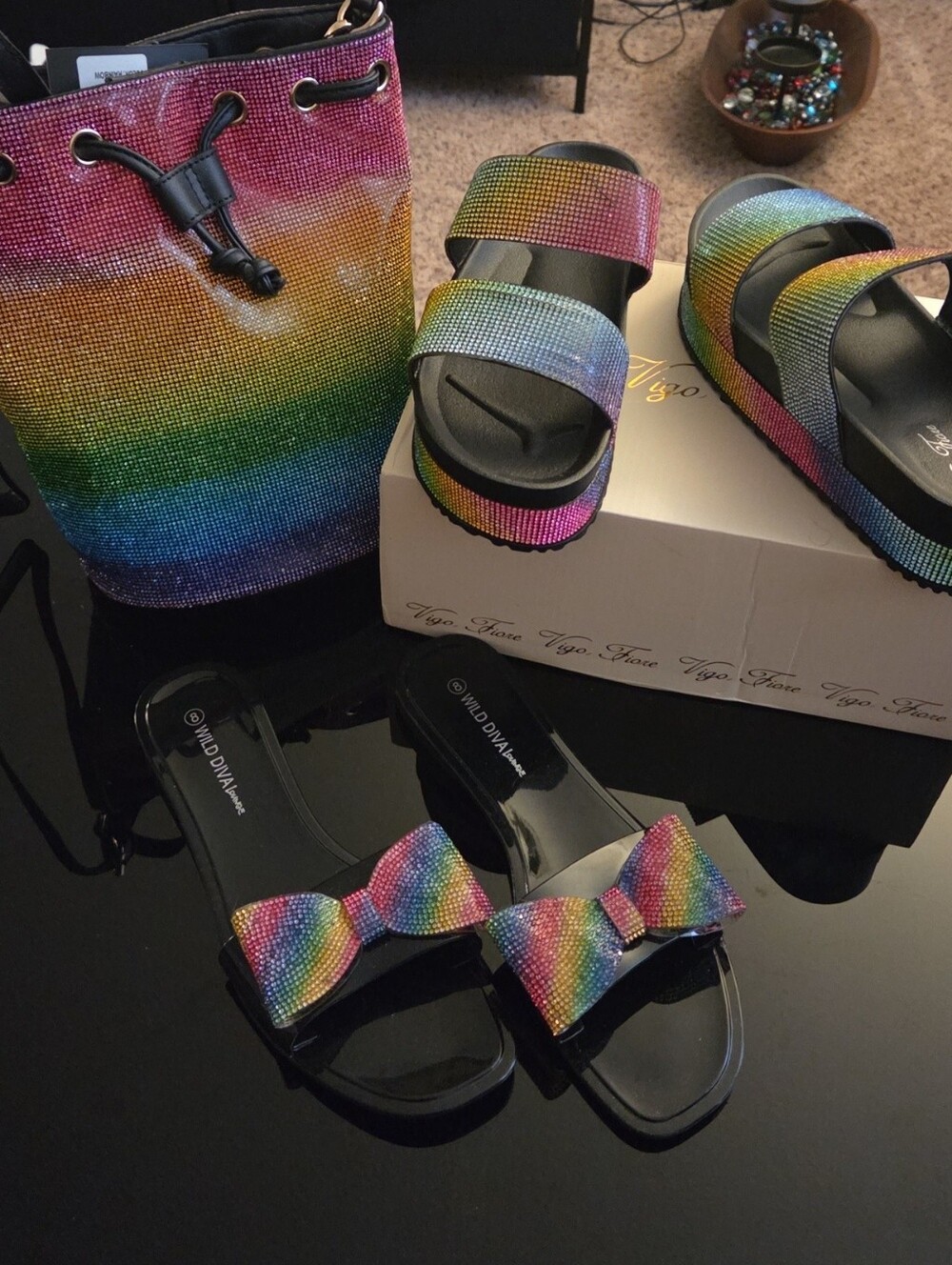 Rainbow Sparkle Sandals and Bag Set - Multicolor